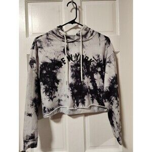 Women's New York Tie Dye Long Sleeve Workout Crop Top Sweatshirt Hoodies